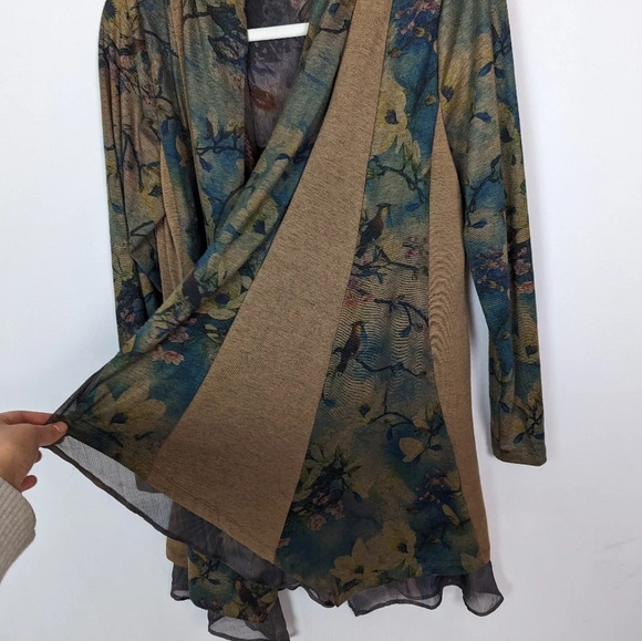 Soft Surroundings M Tea Gardens Topper Bird Sweater Cardigan Fairy Mystical Boho - Picture 5 of 13